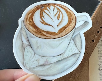 Vinyl Watercolor Coffee Sticker, Vinyl Watercolor Sticker, Vinyl Sticker, Coffee Sticker, Watercolor Coffee Sticker, Latte Art, Coffee