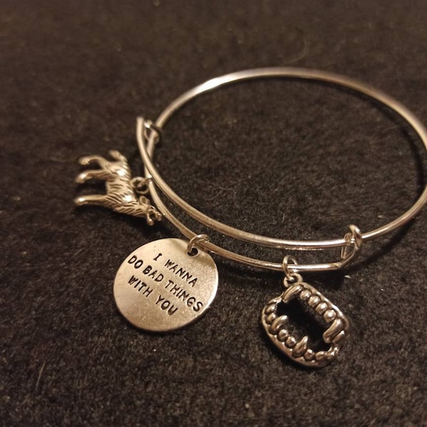 True Blood Charms Bracelet; Quote Bracelet; I Wanna Do Bad Things With You; Vampires; Werewolf; Gift For Her