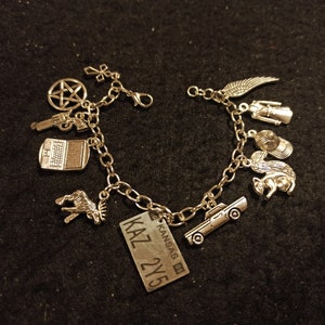 Supernatural Bracelet; Dean Winchester; Sam Winchester; Colt; Impala; Castiel's Wing; Pentacle; Moose; Squirrel; Gift For Her; Gift For Him