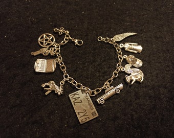 Supernatural Bracelet; Dean Winchester; Sam Winchester; Colt; Impala; Castiel's Wing; Pentacle; Moose; Squirrel; Gift For Her; Gift For Him