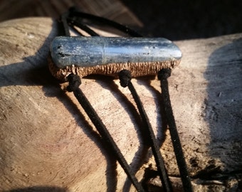 Blue Polished Kyanite Leather Bracelet