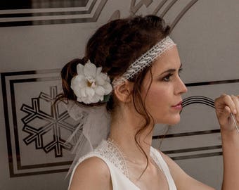 Geometrical lace headband Mambo for wedding