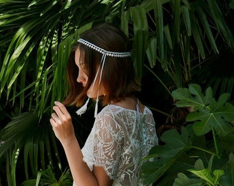 Silver lace bridal headband Polka
