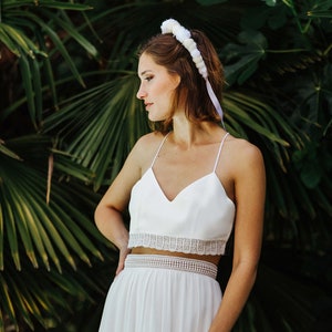 Top court de mariée, Wedding crop top in crepe and lace "ODISSI"