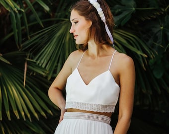 Top court de mariée, Wedding crop top in crepe and lace &quot;ODISSI&quot;