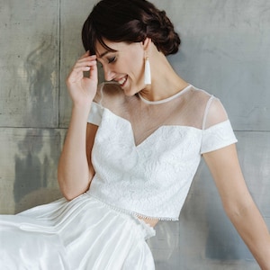 Bridal top in lace and tulle plumetis "BAMBA", top de mariée en dentelle de Calais, top mix and match