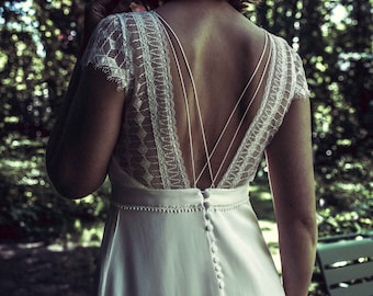 Robe mariée Gaby, robe en soie et dentelle dos nu