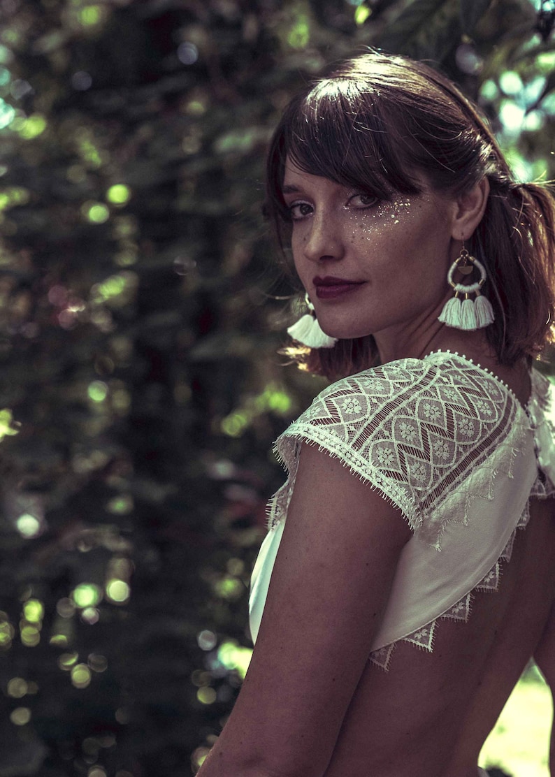 Robe de mariée Malloire crepe et dentelle dos nu boutons