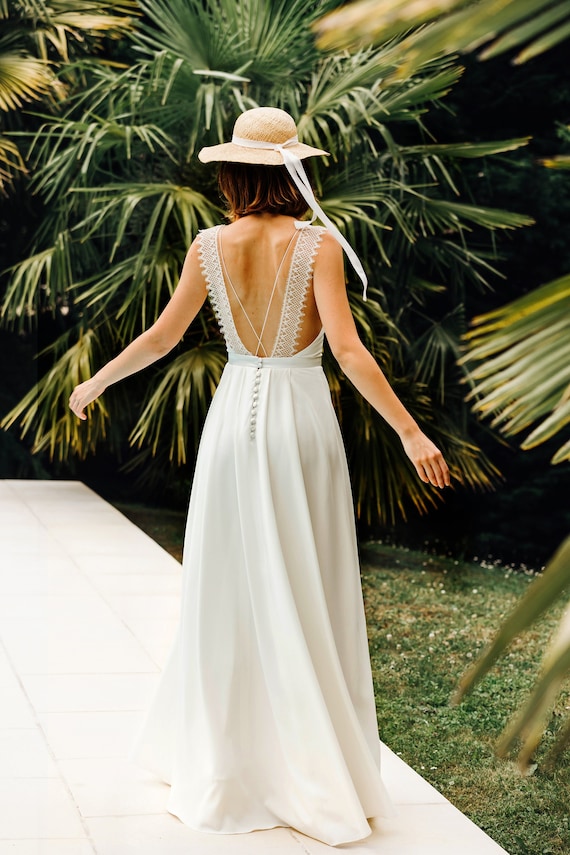 Robe MALOYA En Crepe Et Dentelle Dos nu Etsy UK