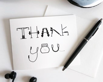 Workout themed thank you card - exercise - personal trainer - gym teacher - fitness - crossfit - physical therapy - hiit class - bootcamp