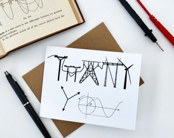 Power Themed Thank You Card - Engineering - Industrial -  Electrician -  Electricity -  Electrical -  Power Line - Lineman- Engineers Week