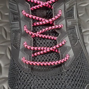 Pink & Black NO TIE Indestructible Shock Cord Locking Elastic Shoe Laces Running Work Boots Hiking Running Kid Adult Sneaker Rugged