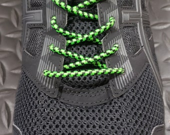 Bright Green & Black NO TIE Indestructible Shock Cord Locking Elastic Shoe Laces Running Work Boots Hiking Running Kid Adult Sneaker Rugged