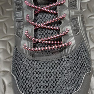 Thin Pink & Black NO TIE Indestructible Shock Cord Locking Elastic Shoe Laces Running Work Boots Hiking Running Kid Adult Sneaker Rugged