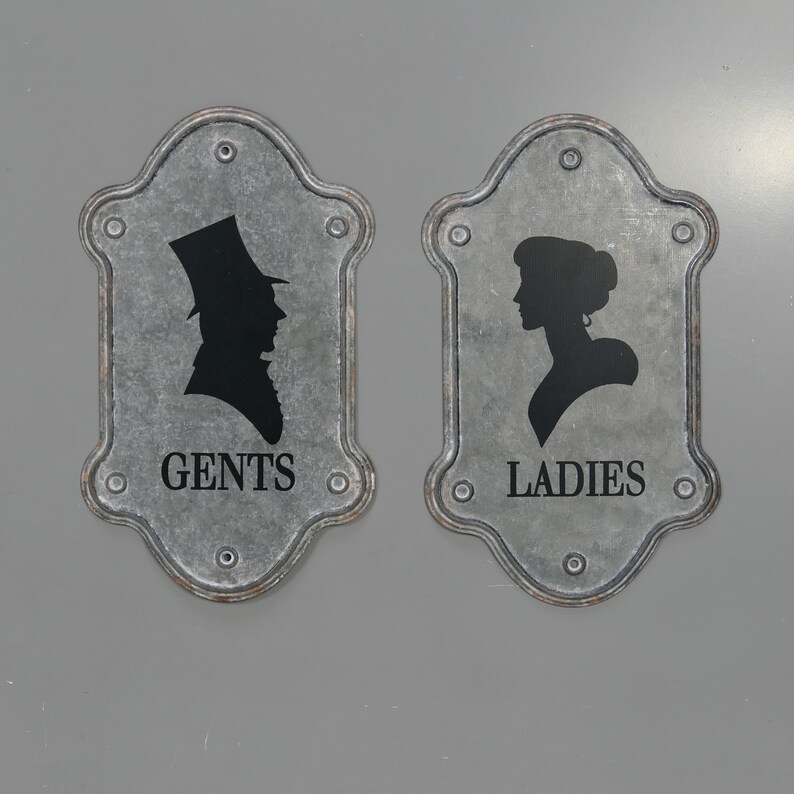 Rustic Metal Ladies Gents Toilet Door Signs With Silhouette 2 Etsy