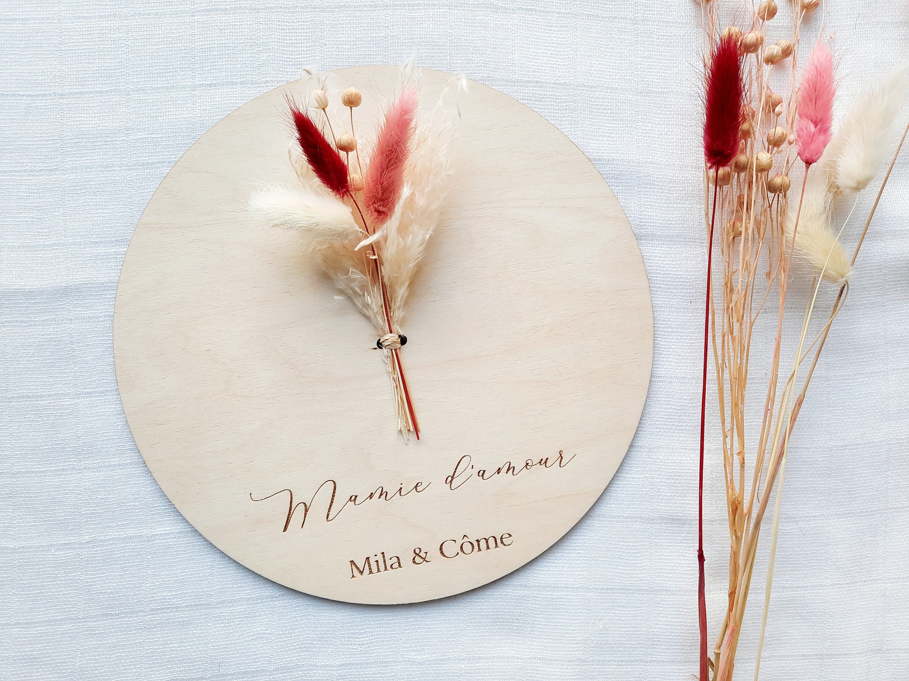 Décoration Médaillon Bois Fleurs Séchées - Cadeau Fête Des Mères, Grands-Mères