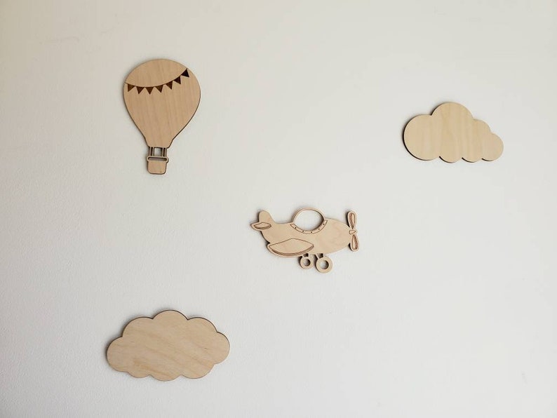 Wooden wall decorations theme sky cloud airplane hot air balloon image 1