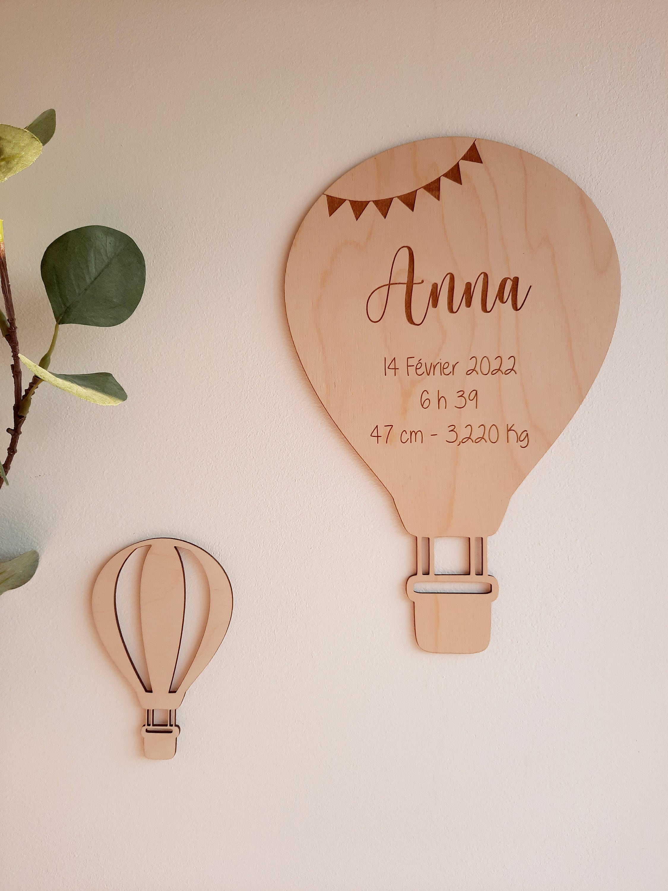 Montgolfière Personnalisée - Décoration Murale Chambre de Bébé/D'enfant Cadeau Naissance