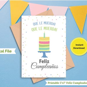 Tarjeta de feliz cumpleaños en español, tarjeta imprimible, tarjeta de descarga digital para amigos y familiares.