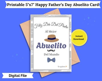 Printable Happy Father's Day Abuelito Spanish Grandfather Feliz Día Del Padre Abuelito Card 5"x7"