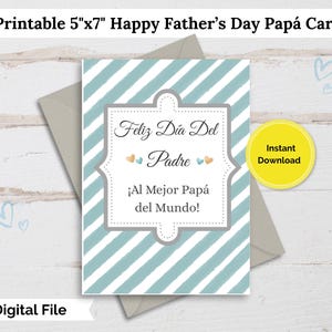 Happy Father's Day Spanish Printable Card Feliz dia del Padre Papá 5"x7" Father's Day Card