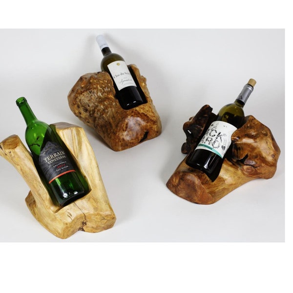 Cadeaux spéciaux pour le jour de Noël Porte-bouteille de vin en bois de racine de sapin artistique sculpté fait main Porte-bouteille en bois en bois...