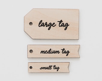 Personalized Laser Engraved Wood + Acrylic Gift Tags • Custom Place Cards • Table Place Setting Names • Gift + Present Wrap Tags