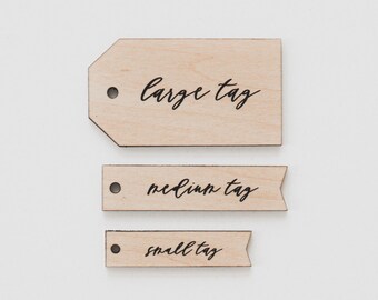 Personalized Laser Engraved Wood + Acrylic Gift Tags • Custom Place Cards • Table Place Setting Names • Gift + Present Wrap Tags