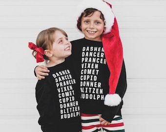 Reindeer Names Sweatshirt • Toddler, Kids + Adult Sizes • Family Matching Christmas Sweatshirt • Holiday Sweatshirt