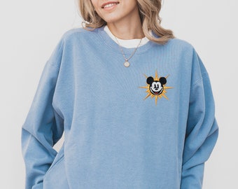 Vintage Mickey Premium Embroidered Disney Sweatshirt, Disney World Vacation Outfit, Embroidered Mickey Ears Disneyland Trip Sweatshirt