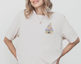 Cinderella&#39;s Castle Embroidered Disney Shirt, Family Matching Disney Vacation Tee, Disney World Outfit, Disneyland Shirt for Kids and Adults