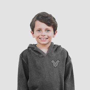 Checkered Mickey Embroidered Disney Hoodie, Disney World Trip Outfit, Unisex Embroidered Disneyland Mickey Mouse Ears for Kids and Adults
