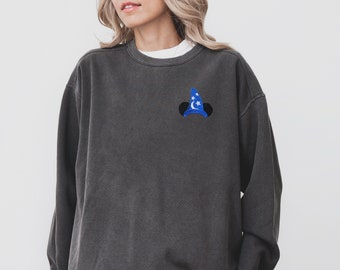 Mickey Wizard Hat Embroidered Disney Sweatshirt, Disney World Outfit, Unisex Embroidered Disneyland Sweatshirt, Wizard Mickey Mouse Ears