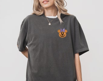 Minnie Pumpkin Embroidered Halloween Disney Shirt, Comfort Colors Tee Disneyland, Family Matching Disney Vacation Tee, Disney World Outfit
