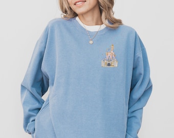 Cinderella's Castle Embroidered Disney Sweatshirt, Disney World Outfit, Embroidered Disneyland Castle, Disney Princess Sweatshirt for Women
