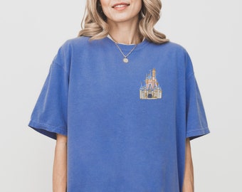 Cinderella's Castle Embroidered Disney Shirt, Comfort Colors Tee for Disneyland, Family Matching Disney Vacation Tee, Disney World Outfit
