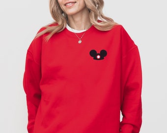 Mickey Ears Hat Embroidered Disney Sweatshirt, Disney World Outfit, Unisex Embroidered Disneyland Sweatshirt, Mickey Mouse Ears Crewneck