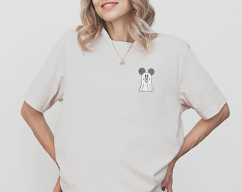 Mickey Ghost Embroidered Disney Halloween Shirt, Family Matching Disney Tees, Disney World Trip Outfit, Disneyland Tee for Kids and Adults