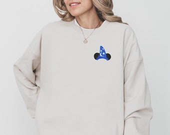 Mickey Wizard Hat Embroidered Disney Sweatshirt, Disney World Outfit, Unisex Embroidered Disneyland Sweatshirt, Wizard Mickey Mouse Ears