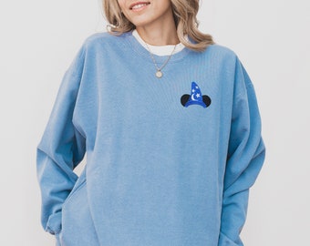 Mickey Wizard Hat Embroidered Disney Sweatshirt, Disney World Outfit, Unisex Embroidered Disneyland Sweatshirt, Wizard Mickey Mouse Ears