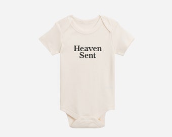 Heaven Sent Organic Baby Bodysuit • Pregnancy Announcement • Custom Newborn Gift • Gender Neutral Baby Clothes • Rainbow Baby