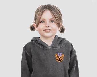 Minnie Pumpkin Embroidered Disney Halloween Hoodie, Disney World Halloween Outfit, Embroidered Disneyland Sweatshirt for Kids and Adults