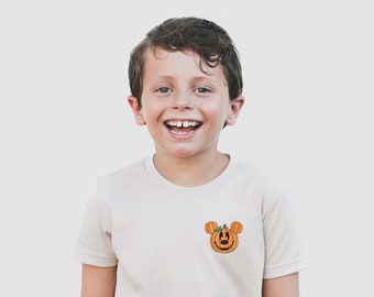 Mickey Pumpkin Embroidered Disney Halloween Shirt, Family Matching Disney Tee, Disney World Trip Outfit, Disneyland Tee for Toddler and Kids
