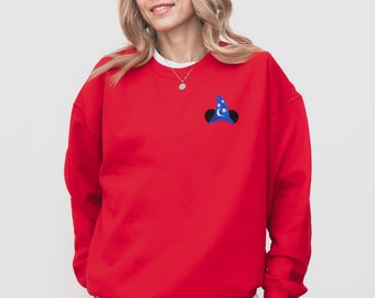 Mickey Wizard Hat Embroidered Disney Sweatshirt, Disney World Outfit, Unisex Embroidered Disneyland Sweatshirt, Wizard Mickey Mouse Ears