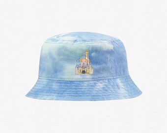 Cinderella's Castle Embroidered Tie Dye Bucket Hat, Disneyland Bucket Hat, 90's Hat, Family Matching Disney World Hat, Kids and Adult Sizes