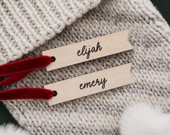Personalized Christmas Stocking Tags, Custom Script Engraved Name Tags, Holiday Wrapping Tags, Wood Gift Tags, Gift Tags