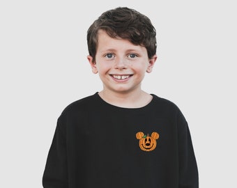 Mickey Pumpkin Embroidered Halloween Sweatshirt, Family Matching Disney World Trip Outfit, Disneyland Sweatshirt for Toddlers, Kids, Adults
