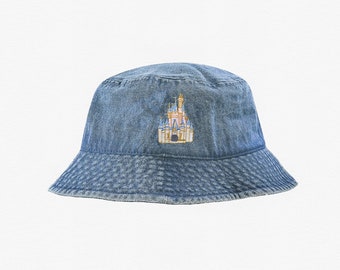 Cinderella's Castle Embroidered Denim Bucket Hat, Disneyland Bucket Hat, 90's Hat, Family Matching Disney World Hat, Kid and Adult Sizes