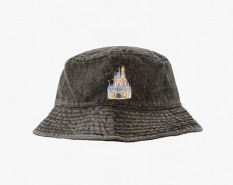 Cinderella's Castle Embroidered Denim Bucket Hat, Disneyland Bucket Hat, 90's Hat, Family Matching Disney World Hat, Kid and Adult Sizes
