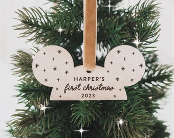 Baby's First Christmas Personalized Christmas Ornament • Mickey Ears Ornament • Disney Christmas • First Christmas Custom Ornament for Baby